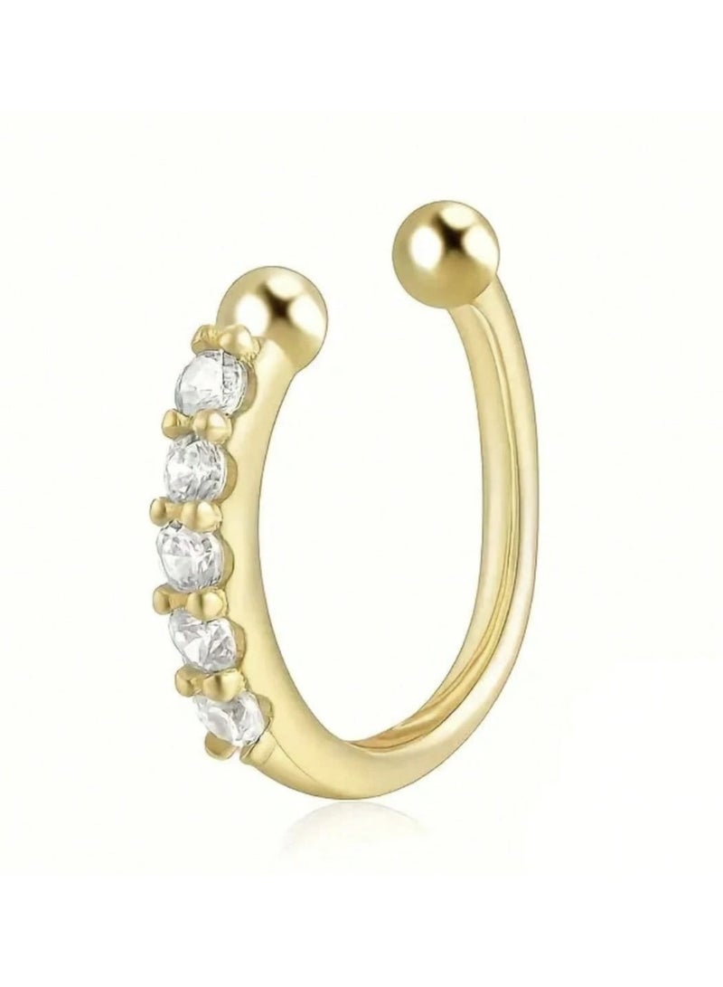 ڤيا ✨ مشبك أنف ذهبي فاخر مرصّع بالأحجار – بدون ثقب - Image 3